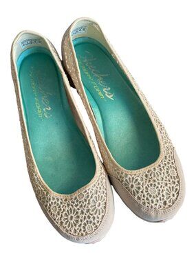 Skechers Go Walk Sweet Pea Lace Ballet Flats Cream S 9
